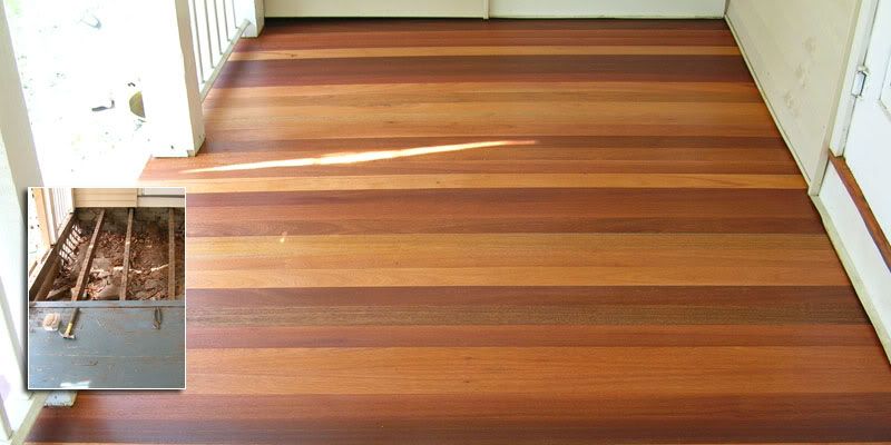 New mahogany porch floor installed and finished.