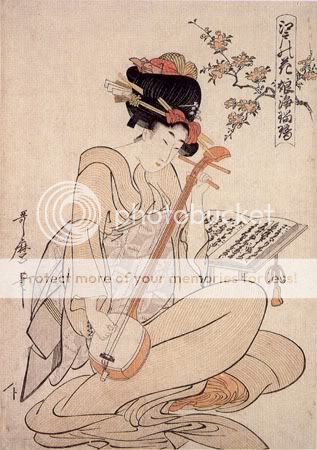 shamisen-con-geisha-pittura