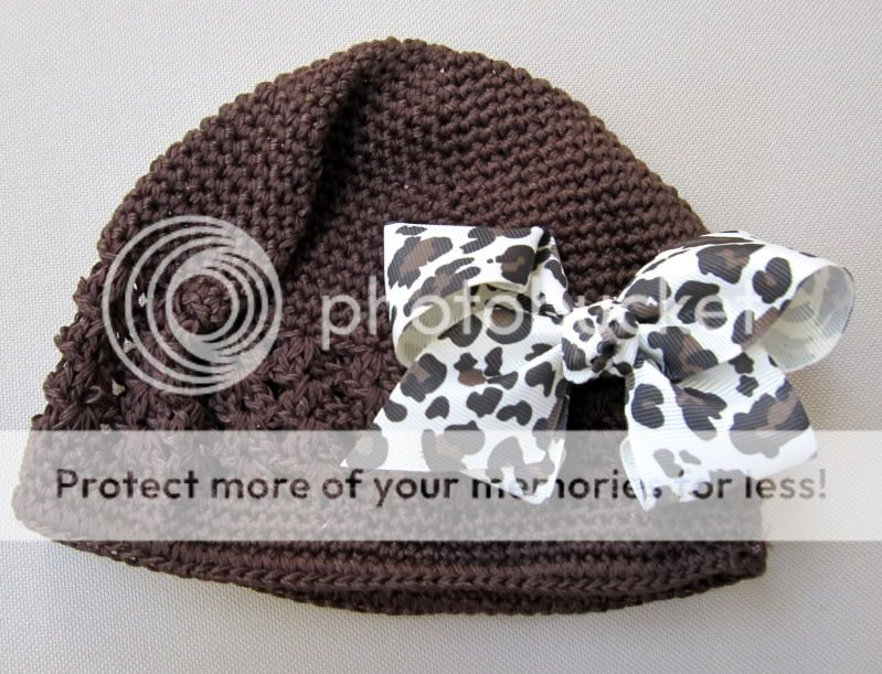 Dark Brown chocolate Hat beanie cap Cheetah leopard bow baby Girl 