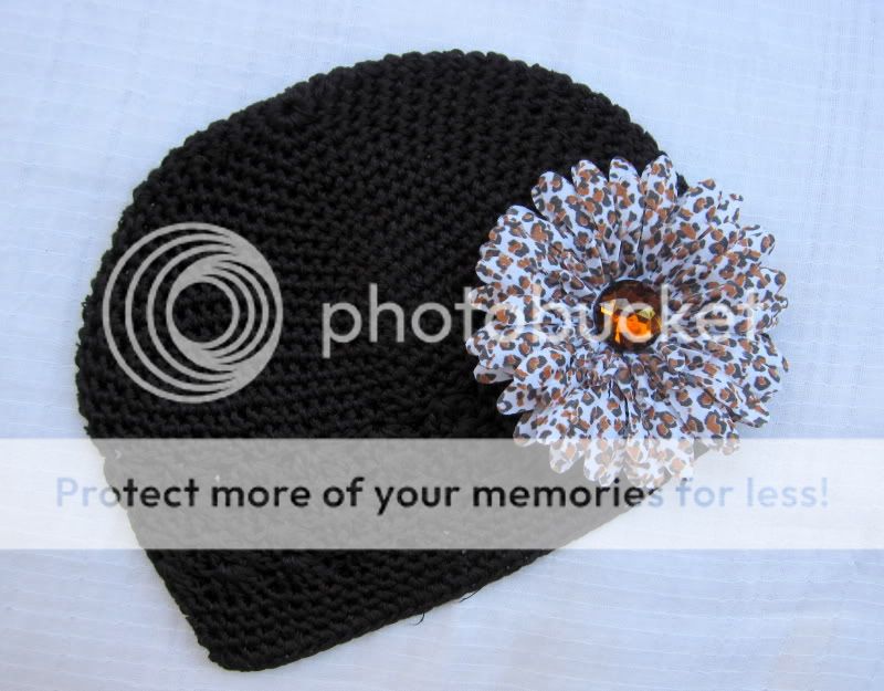 Black Beanie Kufi Hat Cap Cheetah Flower Clip Baby Girl  