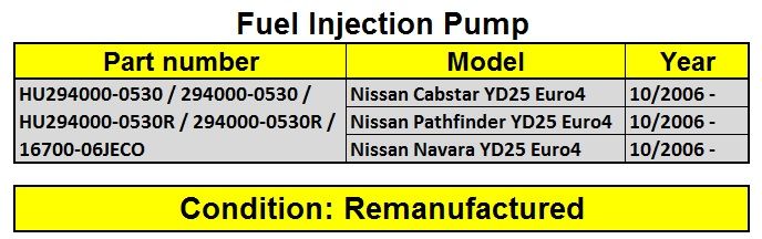 Einspritzpumpe für Nissan Pathfinder Navara 2.5D 294000-0530 Einspritzpumpe für Nissan Pathfinder Navara 2.5D 294000-0530