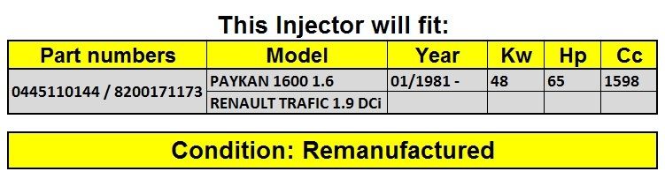 0445110144 New Fuel Injector Renault 8200171173