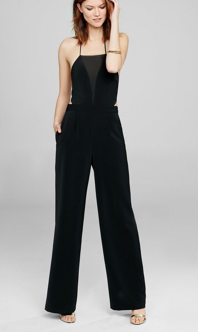 NEW EXPRESS BLACK MESH INSET HALTER JUMPSUIT SZ 0 | eBay